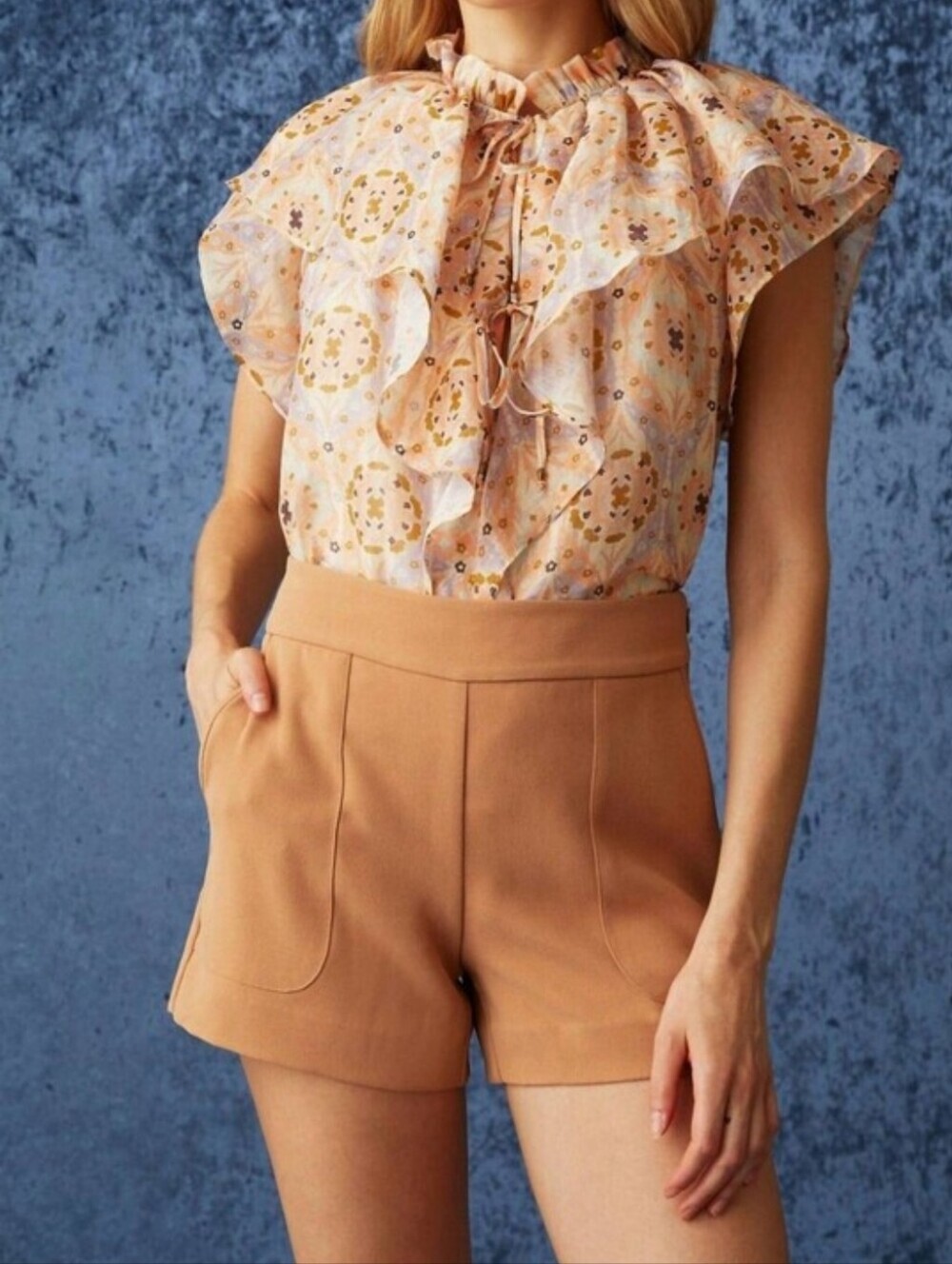 Marie Oliver Mia Toffee Cotton Tailored Shorts High Rise Side Zip Pockets Chic 8